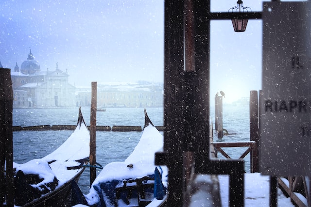 Schnee in Venedig, Italien