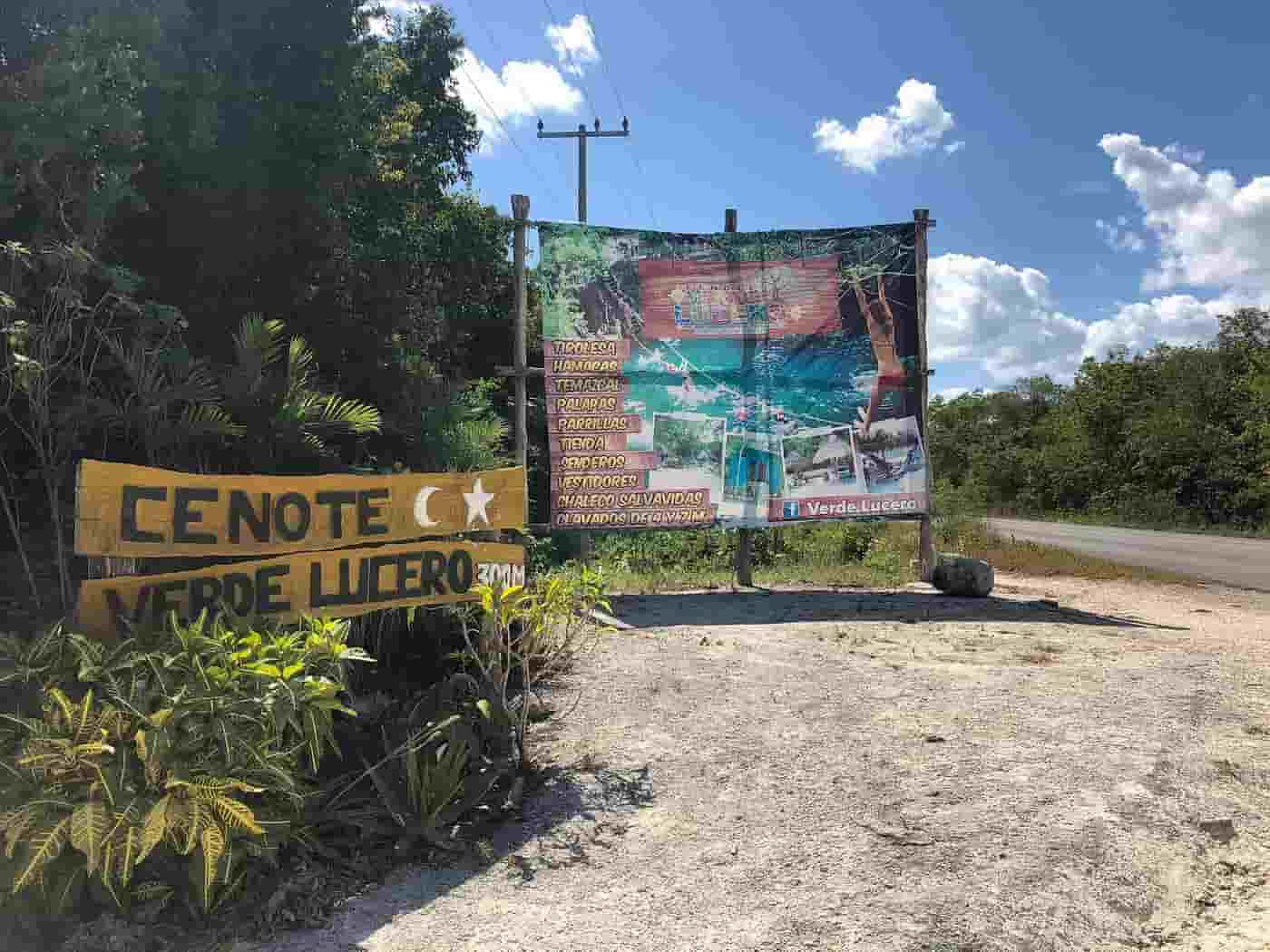 Cenote Verde Lucero road sign